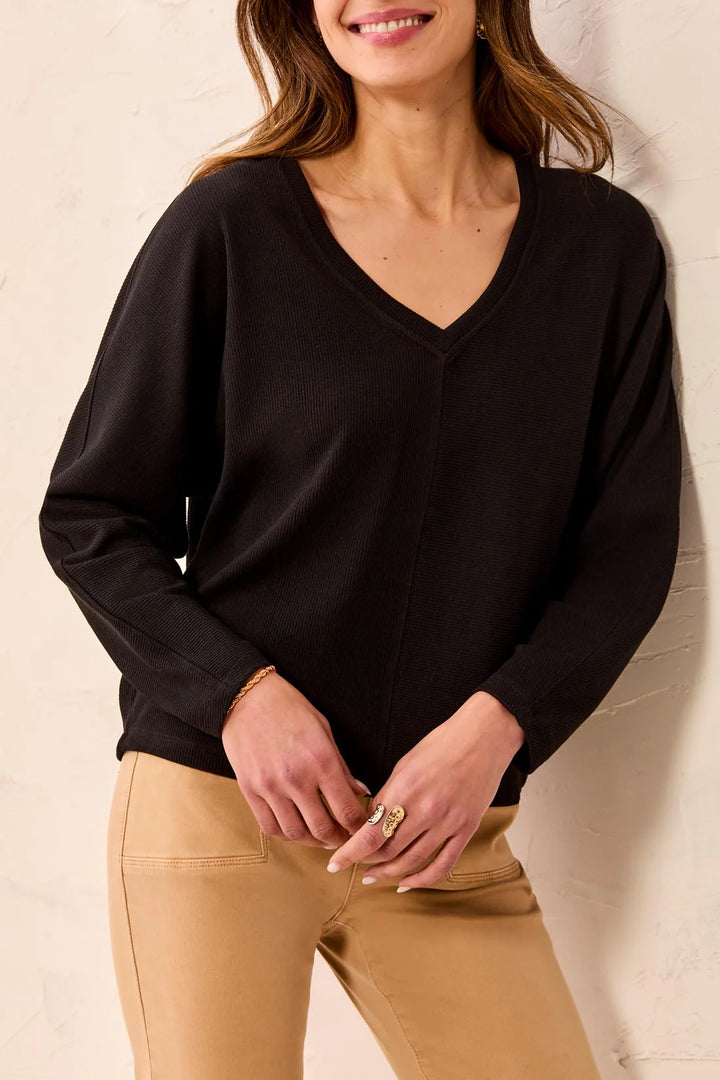 Tribal: Long Sleeve Dolman V-Neck Top in Black (6241O-5607)