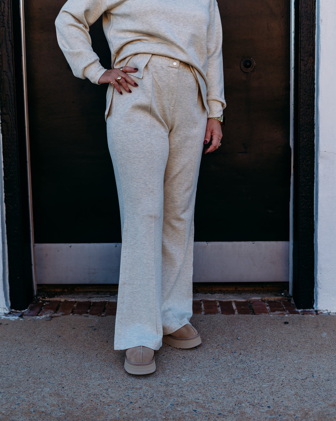 Spanx: Brushed AE Flare Pant in Heather Cream - The Vogue Boutique