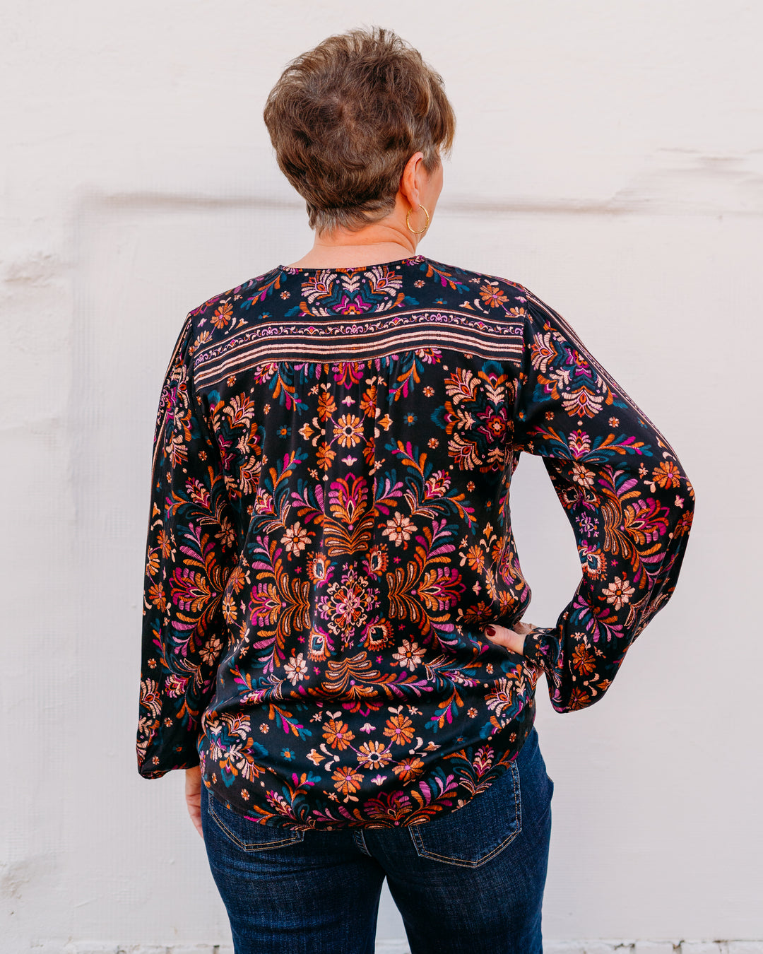 Johnny Was: Curved Hem Prairie Blouse in Brandi - The Vogue Boutique