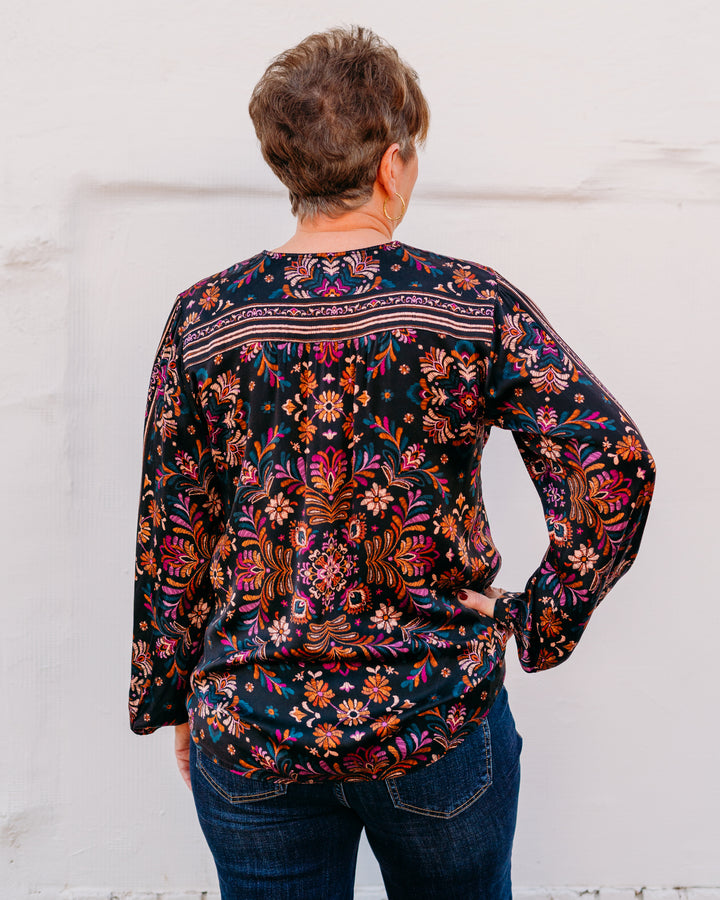 Johnny Was: Curved Hem Prairie Blouse in Brandi - The Vogue Boutique