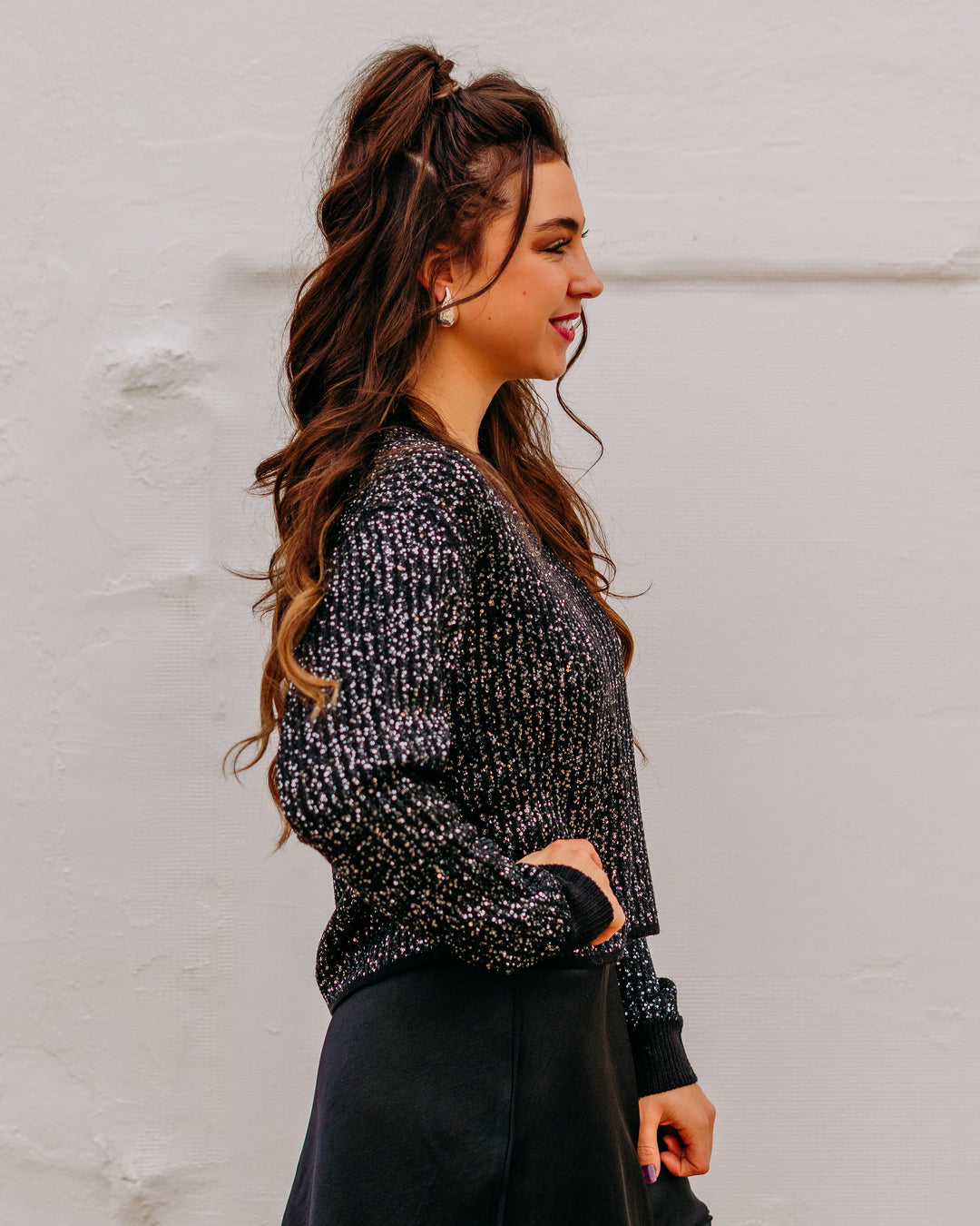 Z Supply: Gleam Sequin Sweater in Black - The Vogue Boutique
