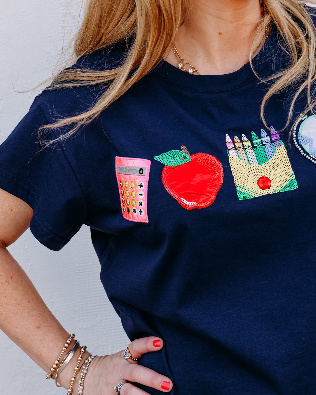 Queen Of Sparkles: Navy Mini School Icon Tee in Navy (FALL26266)