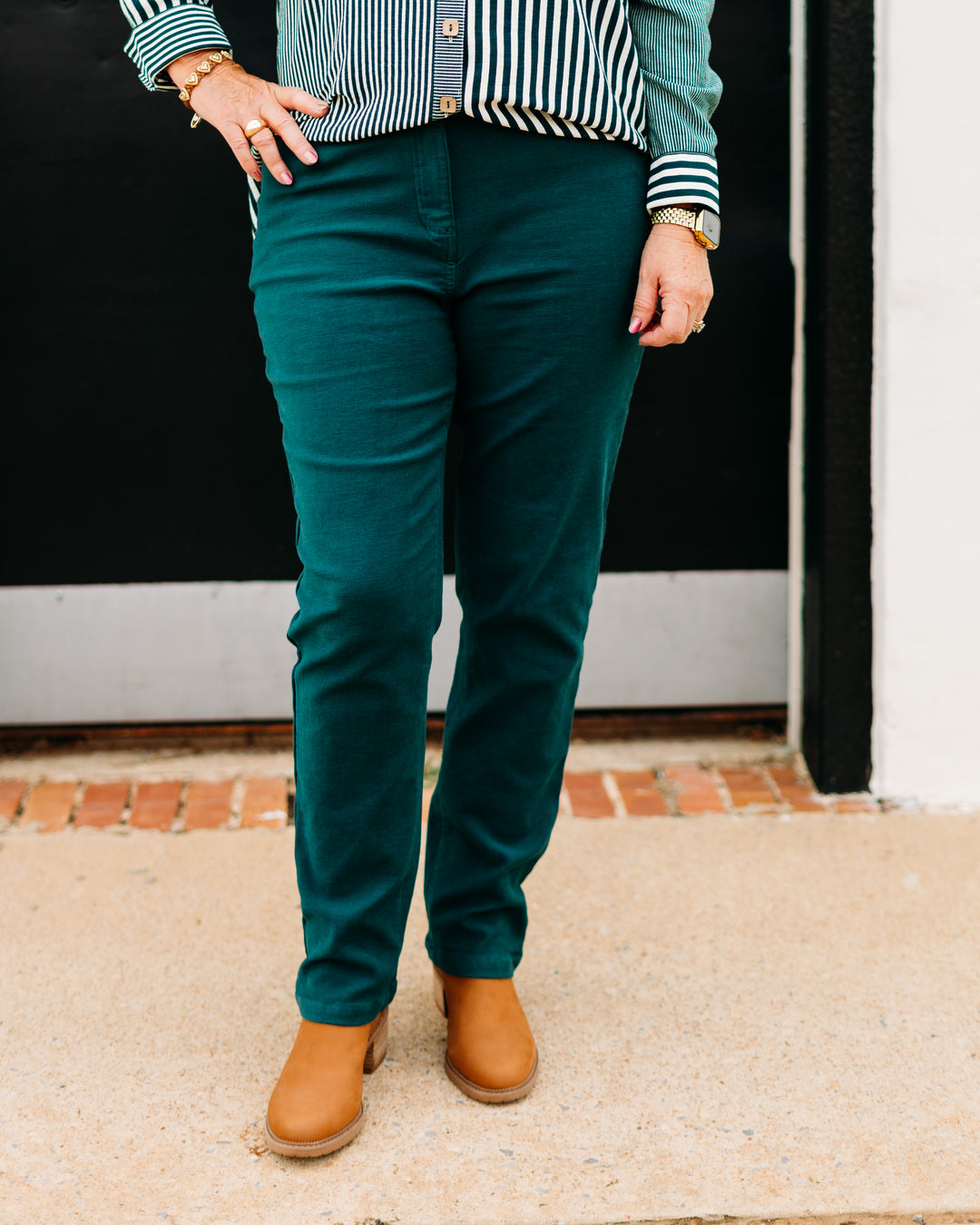 Multiples:  (Sun Stone) Zip Front Ankle Jeans in Deep Green(M35711PM) - The Vogue Boutique