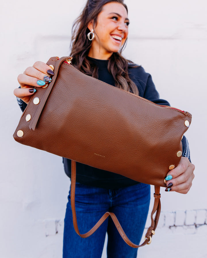 Hammitt: Kyle Med Handbag in Mahogany Pebble BG Red Zipper