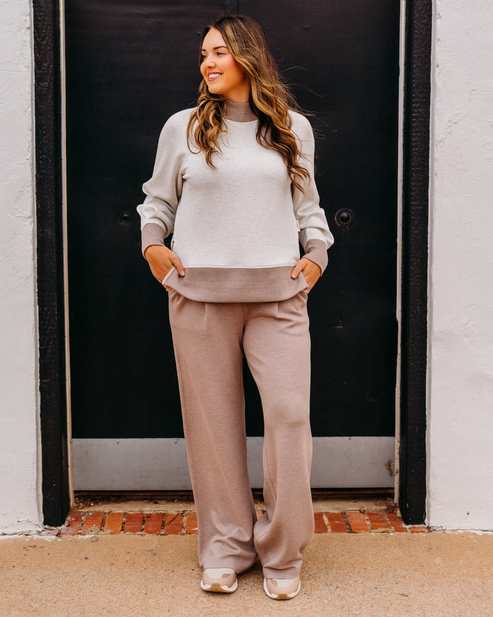Varley: Loxley Raglan Boyfriend Sweat in Ivory Marl/ Taupe Marl - The Vogue Boutique