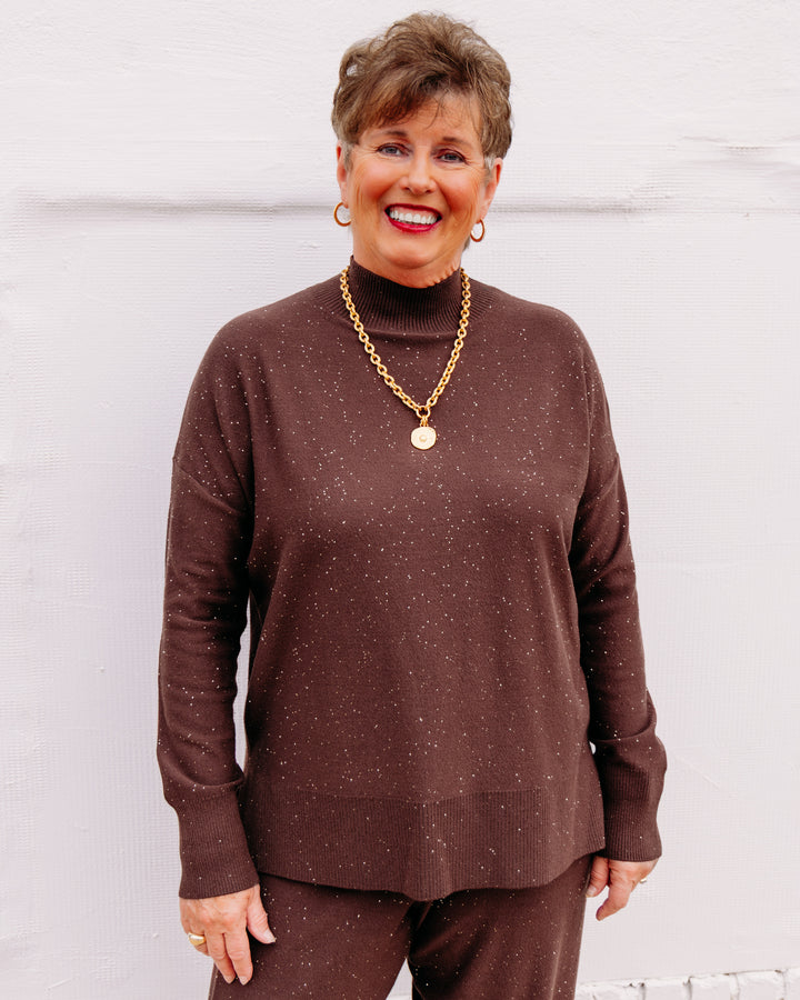Joseph Ribkoff: Sequin Mock-Neck Sweater in Mahogany (264930)