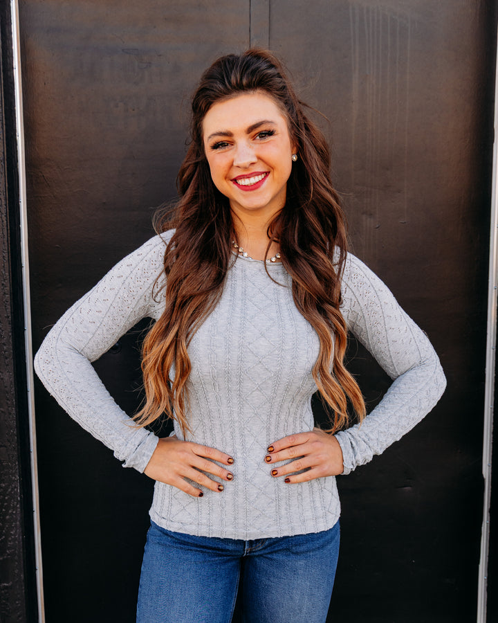 Free People: So Soft Seamless Modal Cable Long Sleeve in HEATHER GREY (FP-OB2411615-0016)