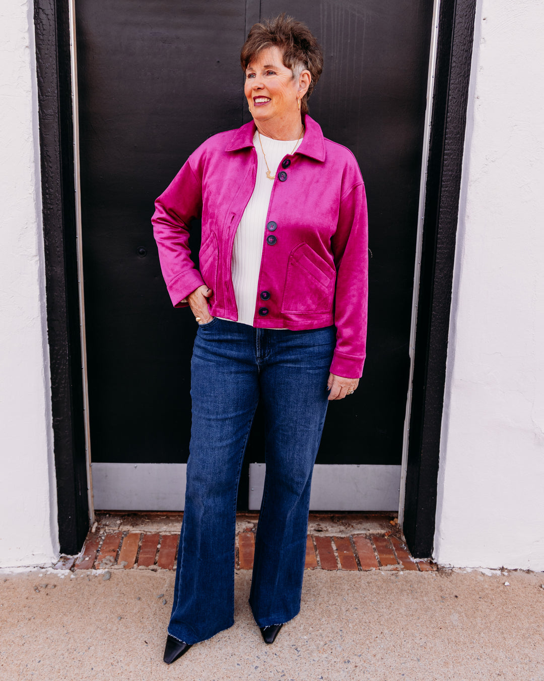Multiples: Button Front Jacket in Deep Fuchsia (M46502JM)