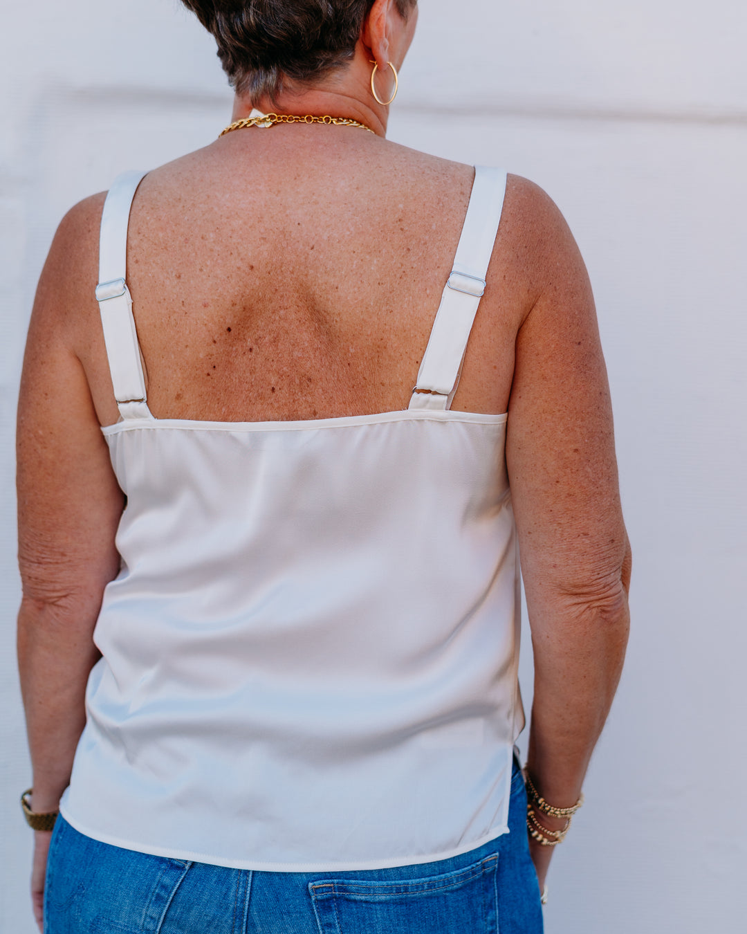 Liverpool: Woven Tank W/ Lace Trim in Whipped Cream - The Vogue Boutique