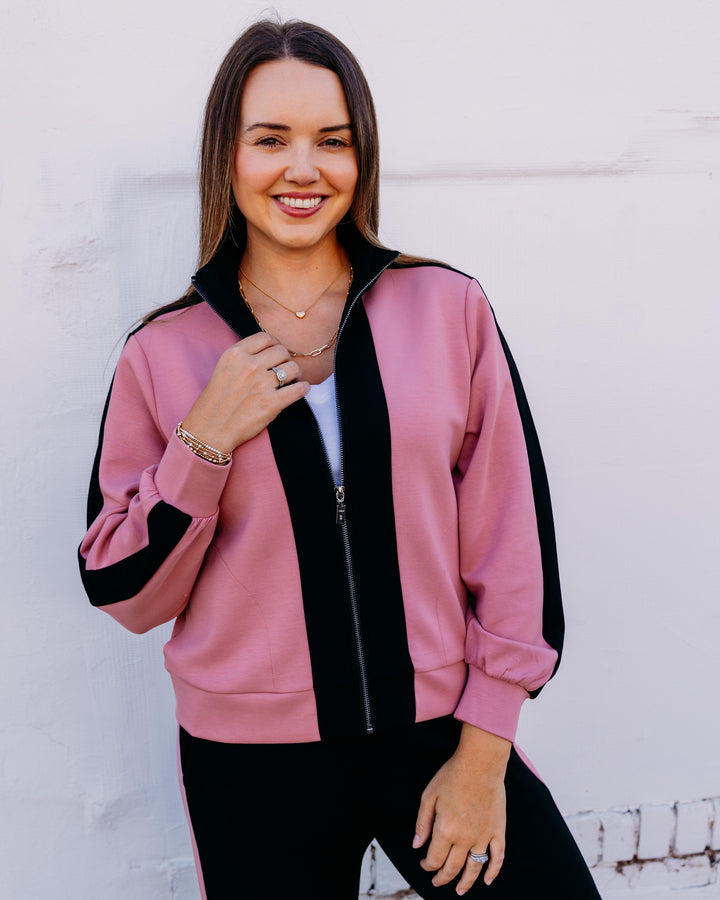 Joseph Ribkoff: Contrast Trim Zip Jacket in Vintage Rose/Black (263621)