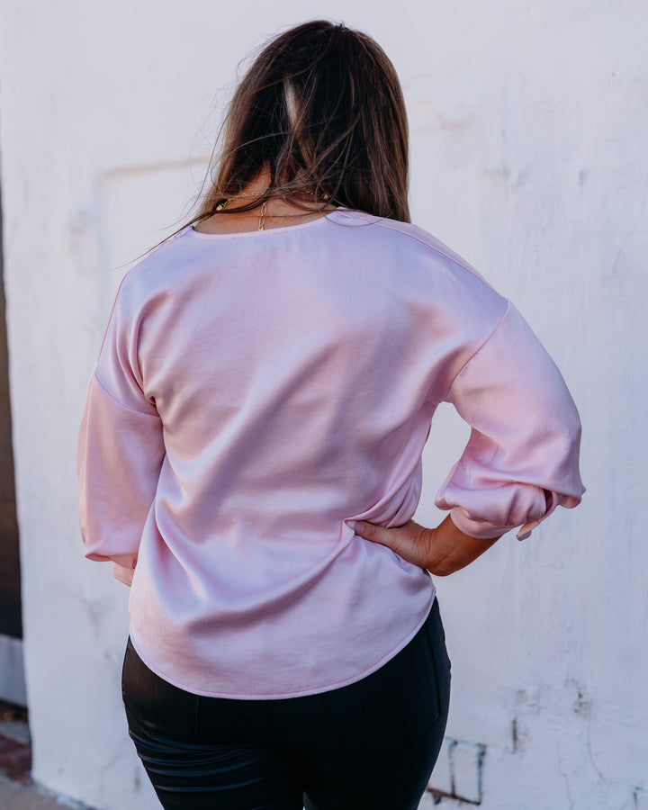 Karen Kane: Lantern Sleeve Satin Top in Pink  (4L11819) - The Vogue Boutique
