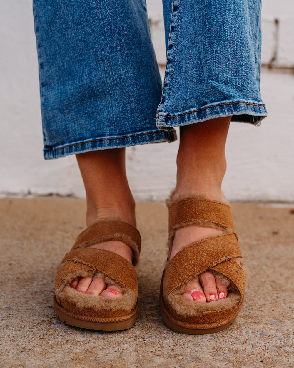 UGG: W Greenport Cross Strap Slide in Chestnut - The Vogue Boutique