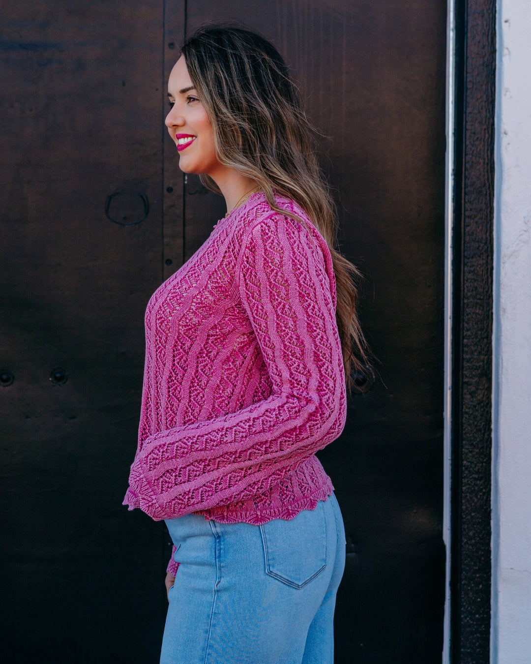 French Dressing Jeans: Long Sleeve Garment Dye Sweater in Fuschia-Fuschia (1467314) - The Vogue Boutique