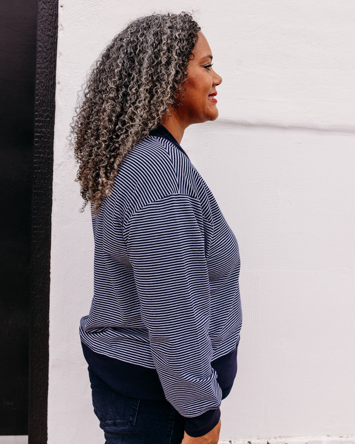 Tru Luxe: Shawl Collar Zip Front Sweatshirt in Navstr (T36476TM)