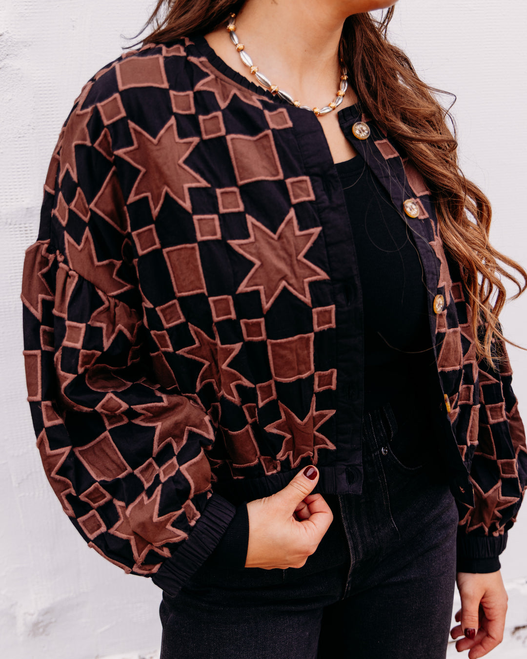 Ivy Jane: Quilt Star Jacket in Black and Brown (130272)