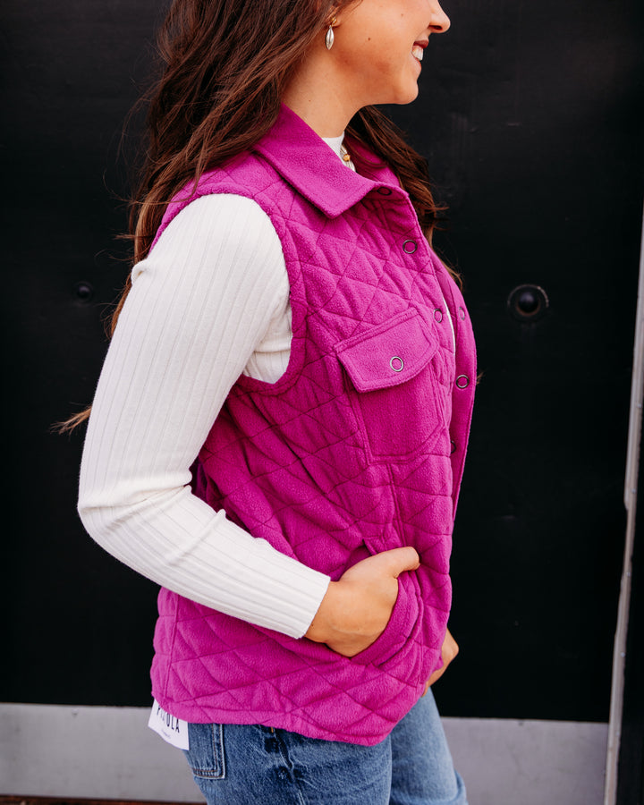 Multiples: Snap Front Quilted Vest in Deep Fuchsia (M46114VM)
