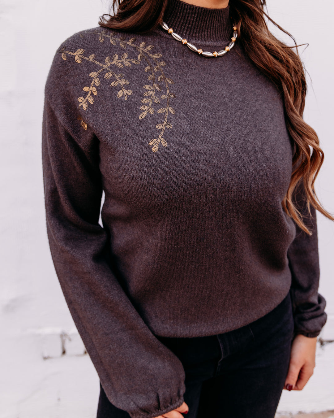 Charlie B: Mock Sweater With Sequins in Café Chiné (C2149)