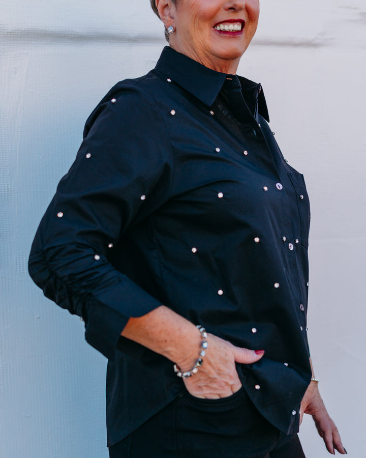 Karen Kane: Embellished Shirt in Black - The Vogue Boutique