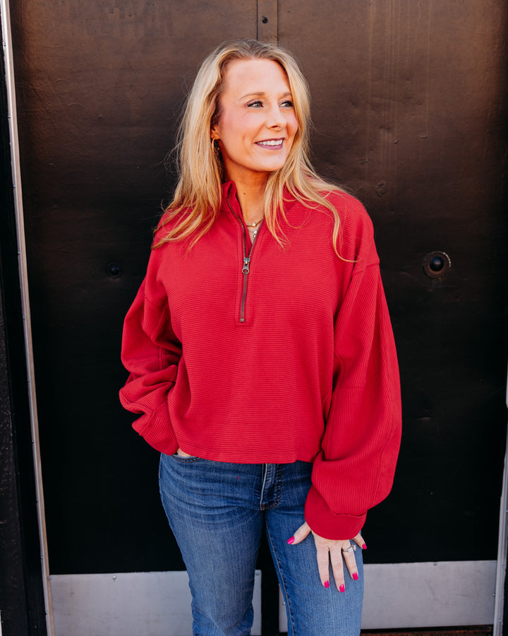 Free People: CELESTE QUARTERZIP in SALSA (FP-OB2616343-6600)
