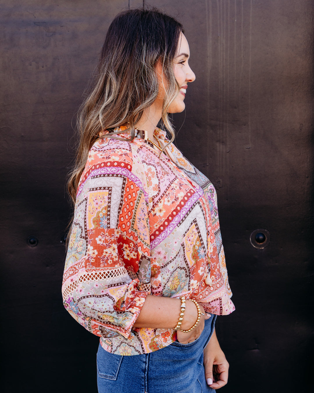 Joy Joy: Heirloom Patch Trimmed Peasant Top (79G7555-2)