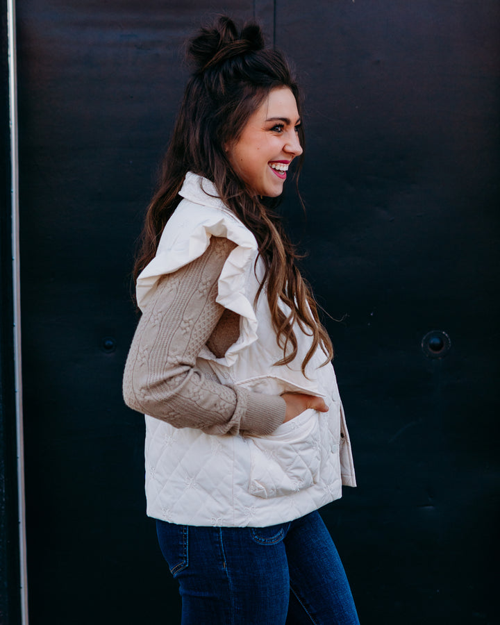 Jodifl: Puffer Vest with Bows in Ivory - The Vogue Boutique
