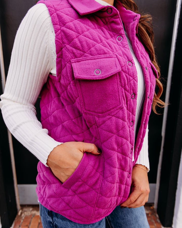 Multiples: Snap Front Quilted Vest in Deep Fuchsia (M46114VM)