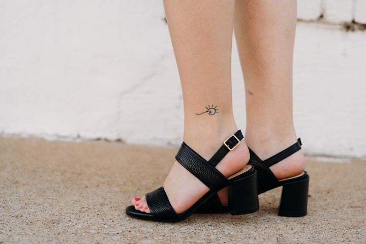Clarks: Ezoria Sling Black Interest Sandals - The Vogue Boutique