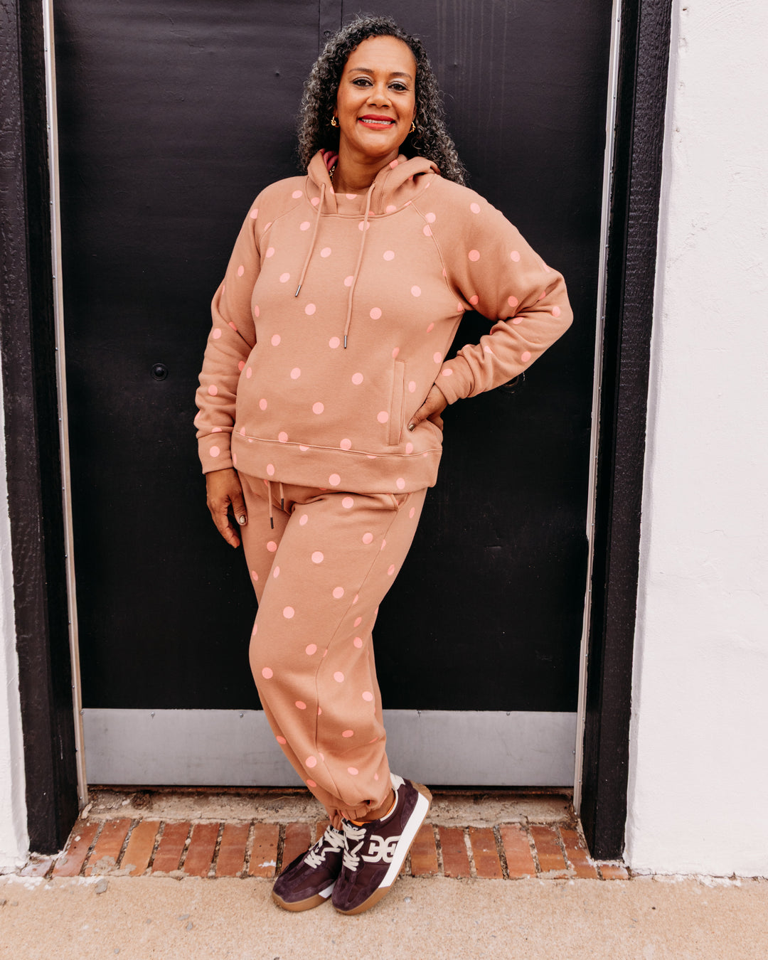 Poppy & Pine: Brown Pink Polka Dot Sweatsuit Set