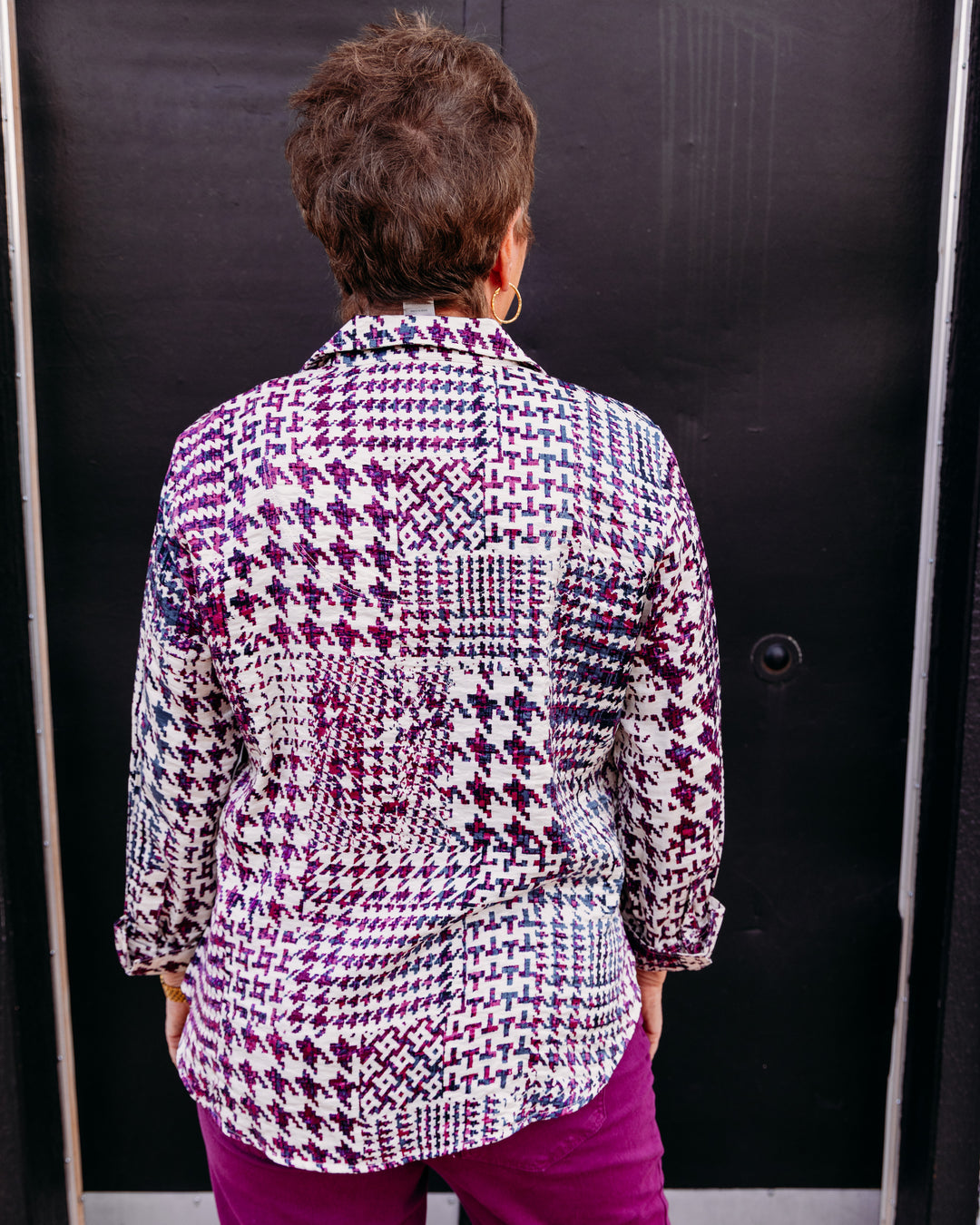 Multiples: Woven 3/4 Sleeve Button Front Shirt in Multi (M46501BM)