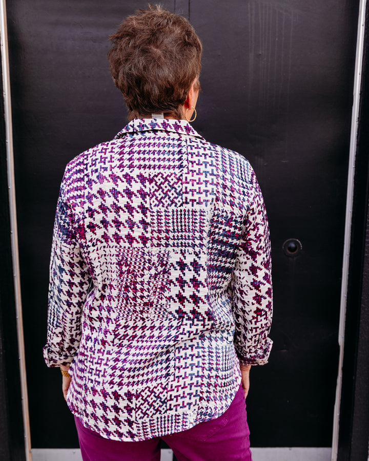Multiples: Woven 3/4 Sleeve Button Front Shirt in Multi (M46501BM)