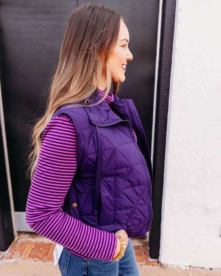 Multiples: Woven Drawstring  Vest in Eggplant (M46109VM)