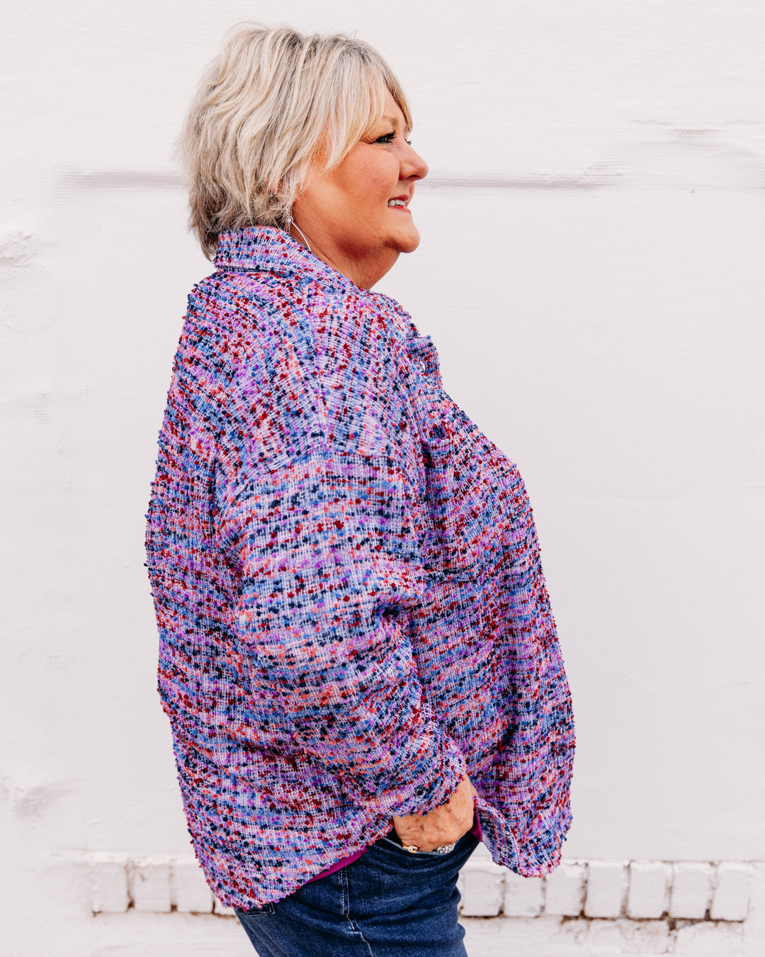 Multiples: Knit Cuffed Long  Shirt in Multi (M46512BM)