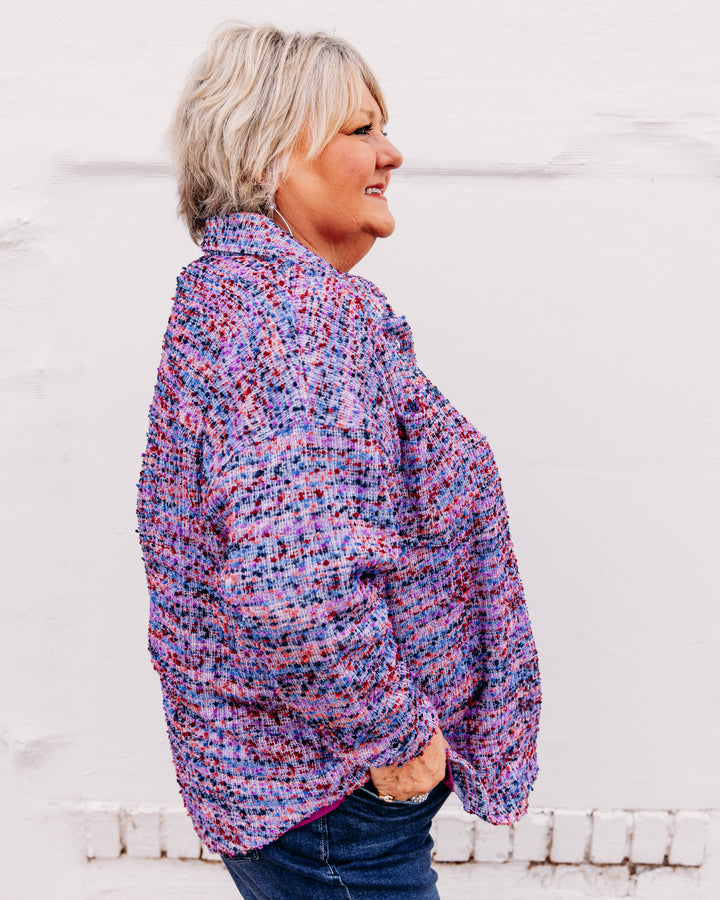 Multiples: Knit Cuffed Long  Shirt in Multi (M46512BM)