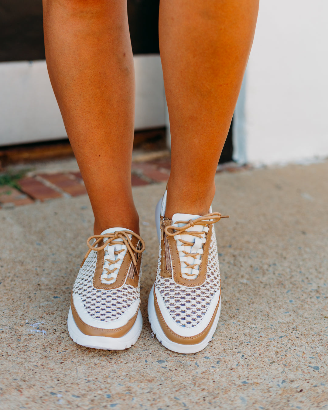 Vaneli: Qubi Tennis Shoe in Beige Itess - The Vogue Boutique