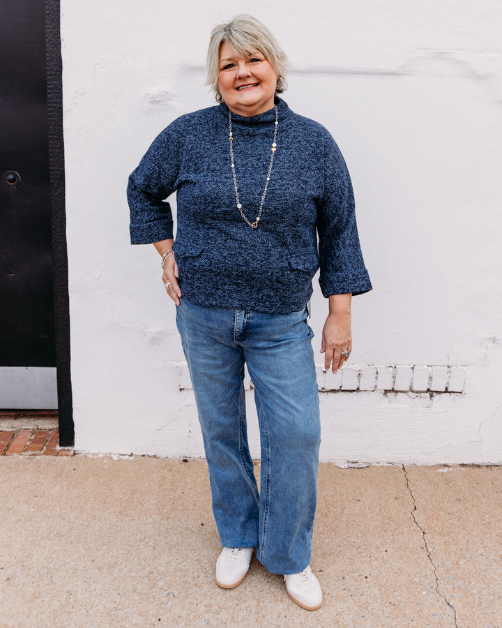 French Dressing Jeans: Boat Mockneck Knit Popover in Indigo (3798959)