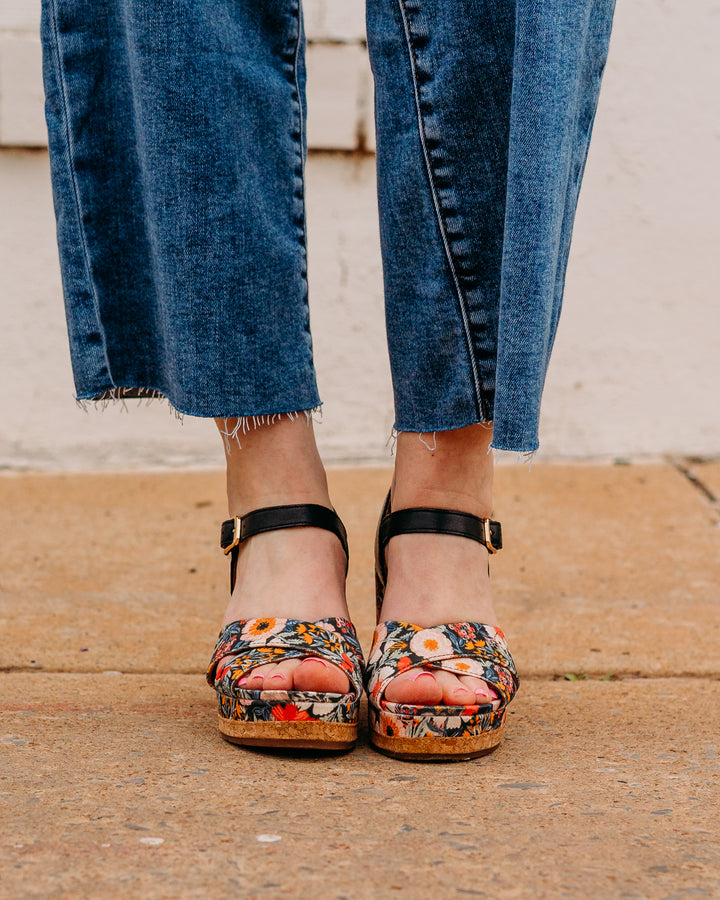 Clarks: Chicly Floral Sandal in Black - The Vogue Boutique