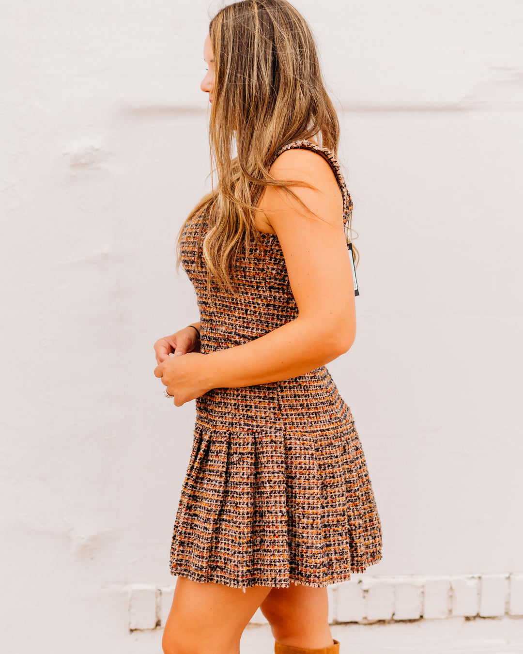 Steve Madden: Avie Dress in Brown Plaid Mix - The Vogue Boutique