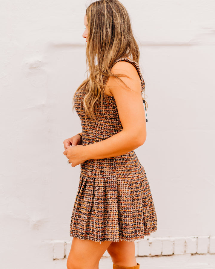 Steve Madden: Avie Dress in Brown Plaid Mix - The Vogue Boutique