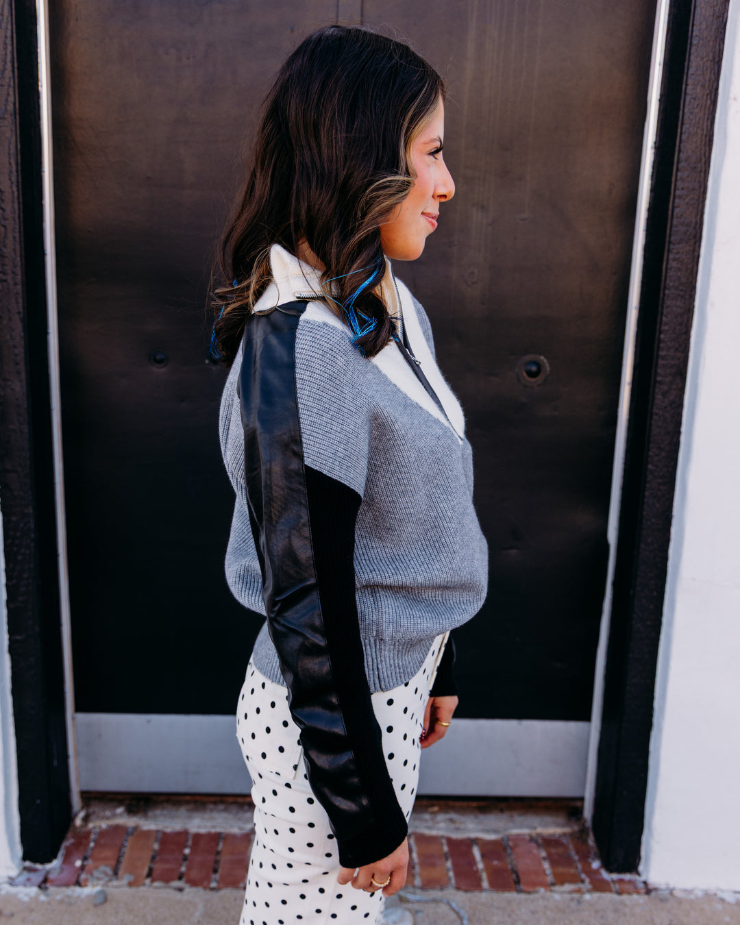 Elan: Half-zip sweater in Grey Color Block (SWB11476)