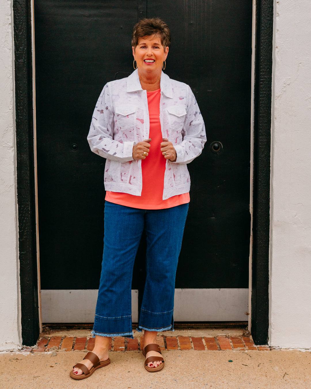 Multiples: Cuffed Long sleeve 4 Pocket Button Front Jean Style Jacket in White - The Vogue Boutique