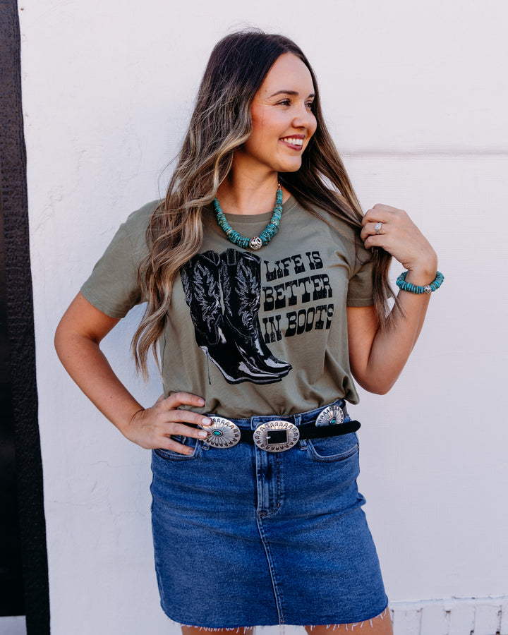 Project Social T: Better In Boots Tee in Olive Green