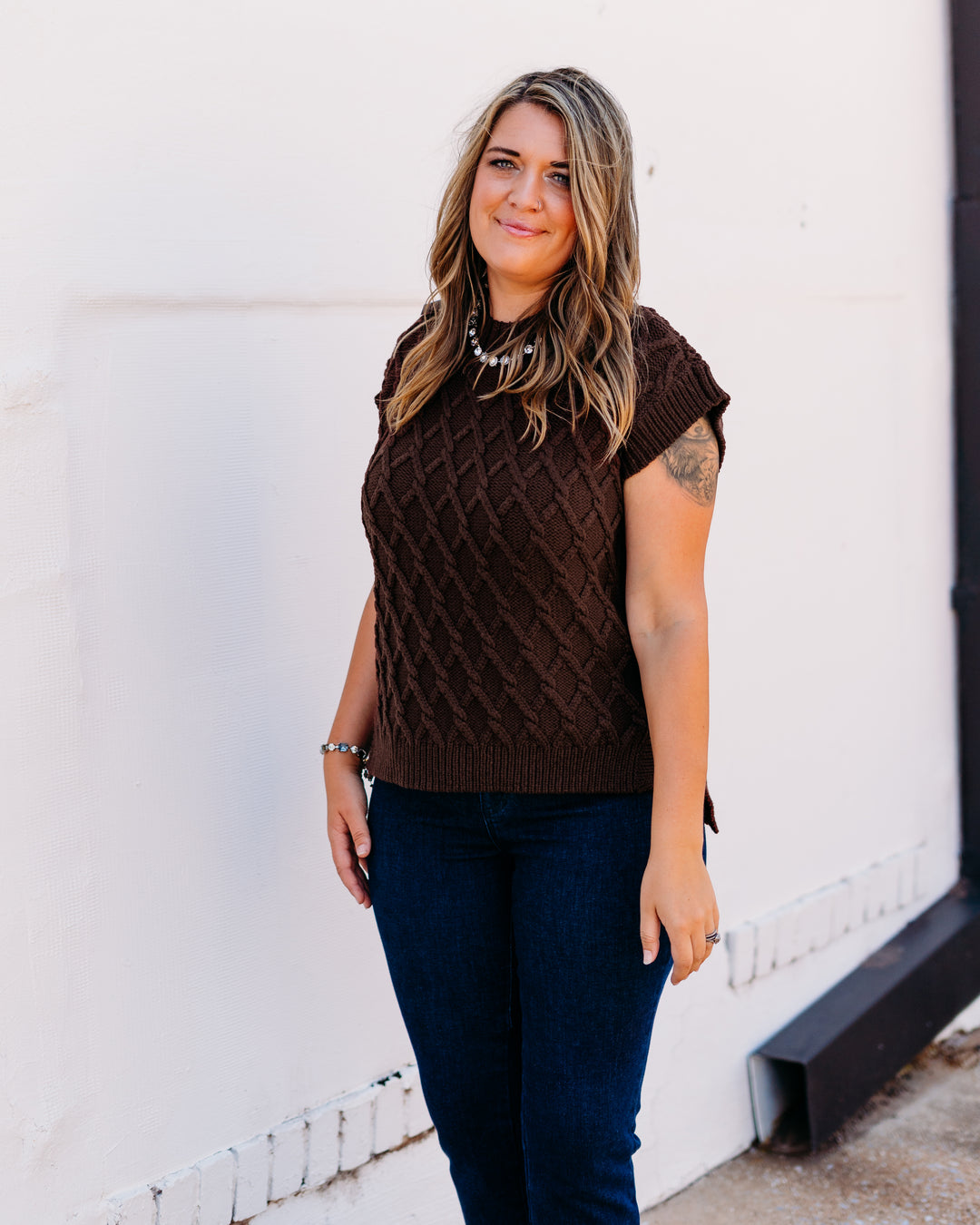 Dear John: Briana Short Sleeve Sweater in Cappuccino - The Vogue Boutique