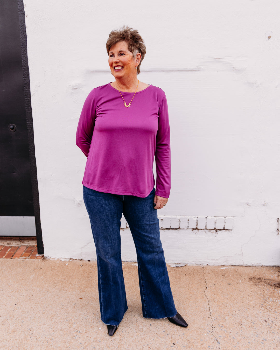 Multiples: Knit Long Sleeve Scoop Neck Top in Plum (M46102TM)