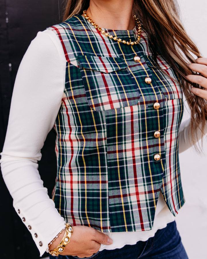 Ivy Jane: Tartan Plaid Vest in Hunter (130274)
