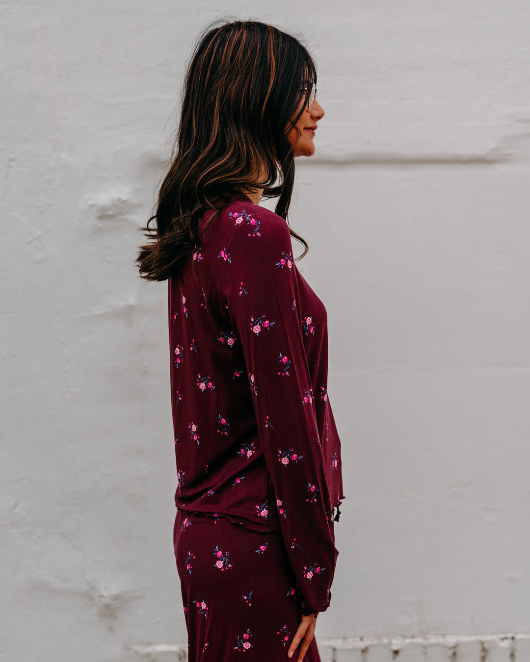 Z Supply: Bella Ditsy Long Sleeve Top in Merlot - The Vogue Boutique