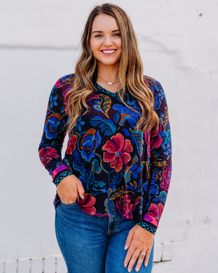 Johnny Was: The Janie Favorite Long Sleeve Swing Tee in Aphaia - The Vogue Boutique