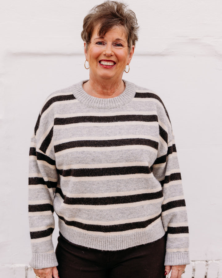 Thread & Supply: Montgomery Sweater in Grey Brown Stripe (T7236SWTS)