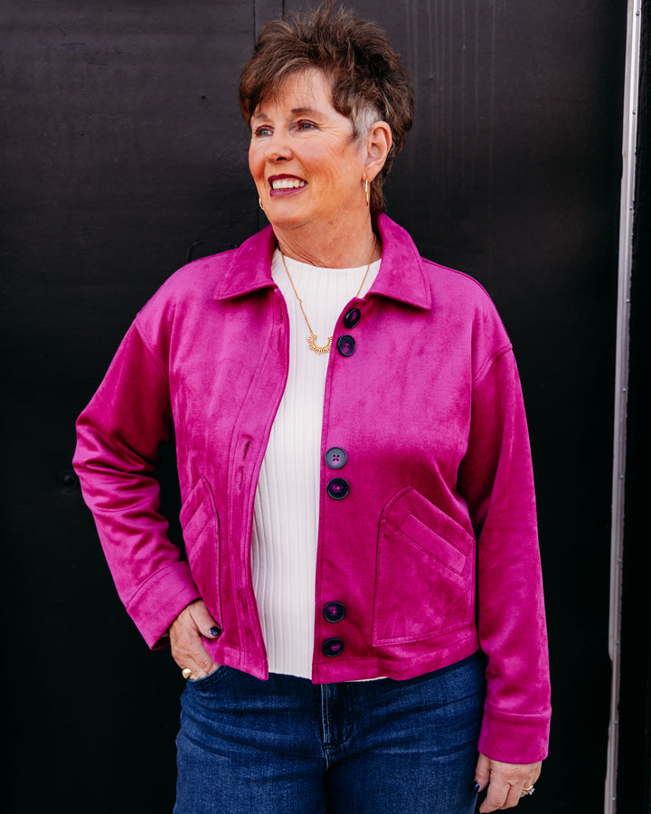 Multiples: Button Front Jacket in Deep Fuchsia (M46502JM)