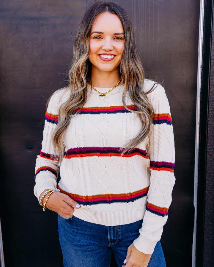 Tribal: Long Sleeve Crew Neck Sweater W/Embroidery in Jazzy