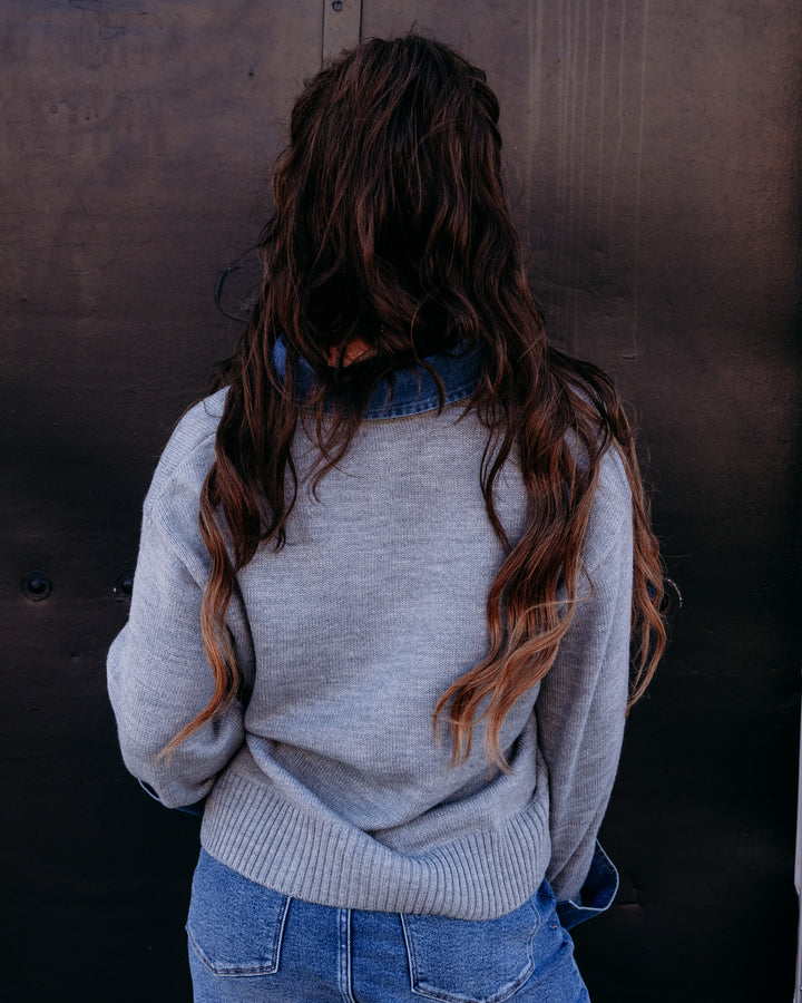 Elan: Long Sleeve Sweater Top in Grey (SW11713)